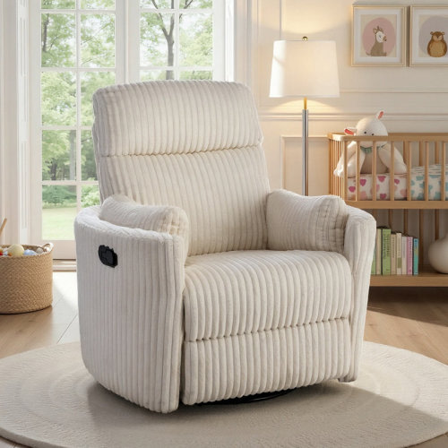 Recliner Chair Swivel Rocker Glider Recliner, Nursery Glider Recliner, Corduroy Nursery Recliner Chair For Living Room With Adjustable Pillows | Wayfair
