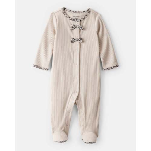 Baby Girl Bow Cotton Long-Sleeve Snug Fit Sleep & Play Pajamas - Brown | Carter's