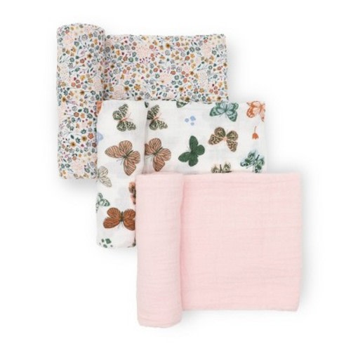 Little Unicorn Cotton Muslin Swaddle Blankets - Butterflies - 3pk: Cotton, 47" x 47", Botanical, Abstract