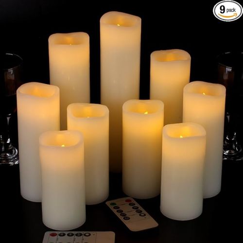 Vinkor Flameless Candles Battery Operated Candles Real Wax Pillar LED Candles with 10-Key Remote and Cycling 24 Hours Timer (Ivory 4" 5" 6" 7" 8" 9")