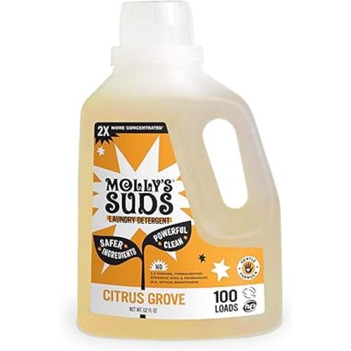 Molly's Suds Liquid Laundry Detergent | Clean Laundry Detergent Soap for Sensitive Skin | 2x Concentrated, High Efficiency (HE) | Citrus Grove - 100 Loads