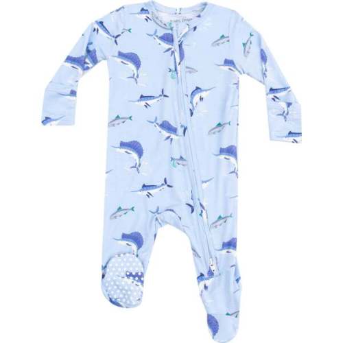 2 Way Zipper Footie, Deep Sea Fishing Blue - Angel Dear | Maisonette