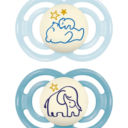 MAM Perfect Night Baby Pacifier, Patented Nipple, Glows in The Dark, 2 Pack, 6-16 Months, Boy