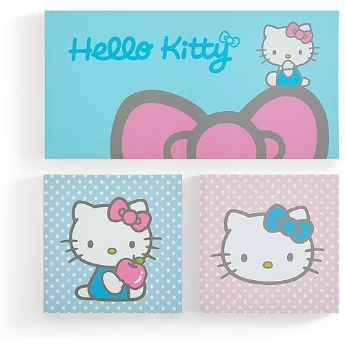 Idea Nuova Sanrio Hello Kitty Pastel Dot 3-Piece Canvas Wall Art Set For Room Décor,12"x12" and 24"x12"