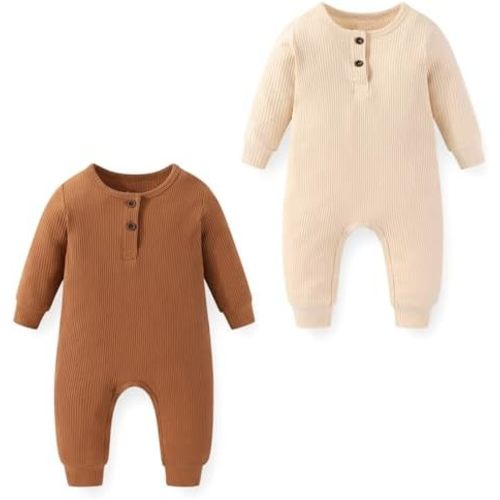 Unisex Baby Long Sleeve Romper 2-Pack Soft Cotton Infant One-Piece Jumpsuits for Boys Girls 0-24 Months