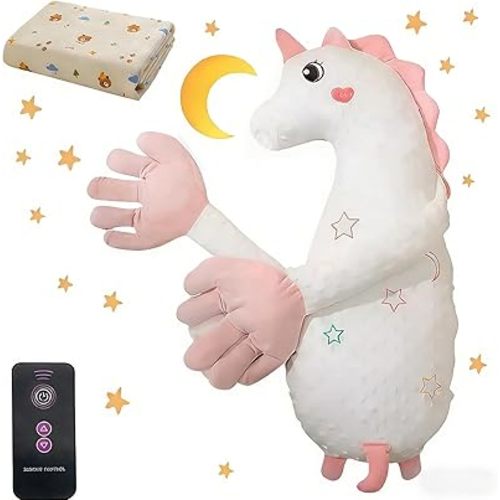 Pillow for Sleep, Plush Pattern with Remote Control & Music, Cute Animal Soothing Pillow with Blanket, Companion Plush Pillows for Soothing & Cuddling (White, Without Music)