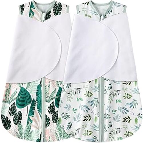 Newborn Sleep Sack Baby Swaddle,3-6 Months,3-Way Adjustable Wearable Blanket,100% Rayon Cotton Swaddling Sleeping Bag,TOG 0.5(Banana&Leaf)