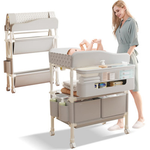 Baby Changing Table, Versatile Folding Changing Table With 2 Drawers, Portable Baby Diaper Changing Station With Toy Holder, Adjustable Height Mobile Nursery Diaper For Infant And Newborn | Wayfair