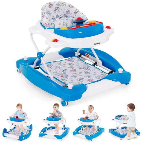 INFANS Baby Walker, 6 in 1, Adjustable Height, Foldable, Washable Seat Cushion, Music Tray, Activity Center for Toddlers