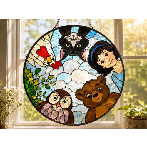 Little Bear Suncatcher, Cute Animal Friends Nursery Decor, Bear Duck Owl Hen, Kids Room Gift Idea, Gift For Dad