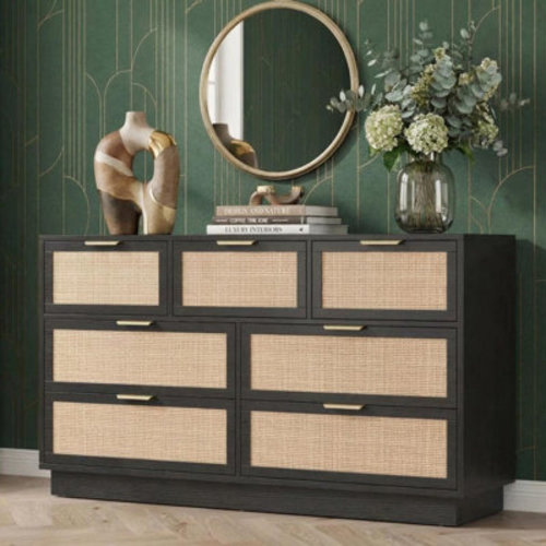 7 Drawer Dresser, 55in Wide 7 Chest of Drawers with Metal Handles and Wooden Sturdy Base for Bedroom Living Room Nursery | Wayfair