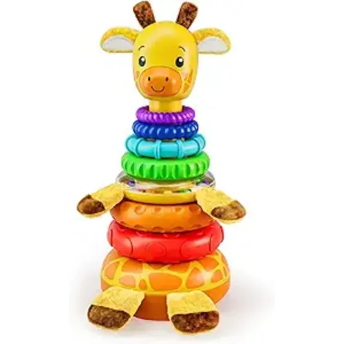 Move2Play, Stacking Toy, Includes 7 Unique Rings, Montessori Development, Baby Toy, Gift for 1 Year Old Boys & Girls, Ages 0-6+, 9, 10, 12, 18+ Months (Giraffe Stacker)
