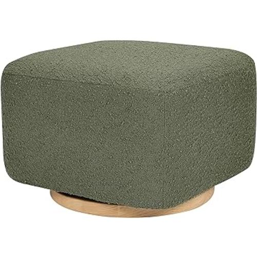 Babyletto Kiwi Gliding Ottoman in Olive Boucle with Light Wood Base, Greenguard Gold and CertiPUR-US Certified