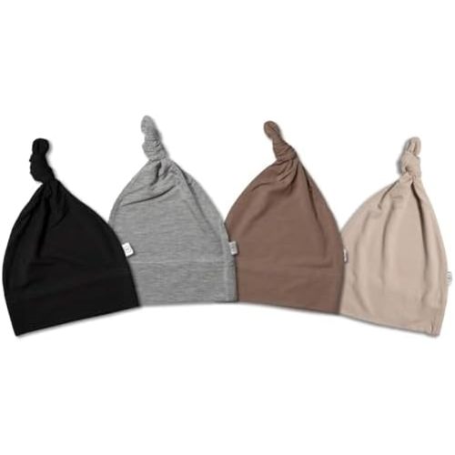 Bamboo Set-of-4 Baby Hats, Knotted Buttery-Soft Baby Hats in Size Newborn
