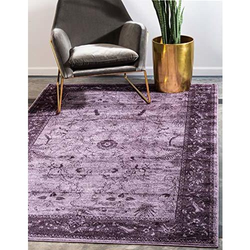 Unique Loom La Jolla Collection Farmhouse, Contemporary, Botanical, Traditional, Vintage Area Rug (6' 0 x 9' 0 Rectangular, Violet/Dark Purple)