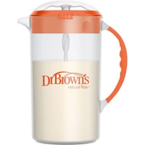 Dr. Brown's Baby Formula Mixing Pitcher with Adjustable Stopper, Locking Lid, & No Drip Spout, 32oz, BPA Free, Orange