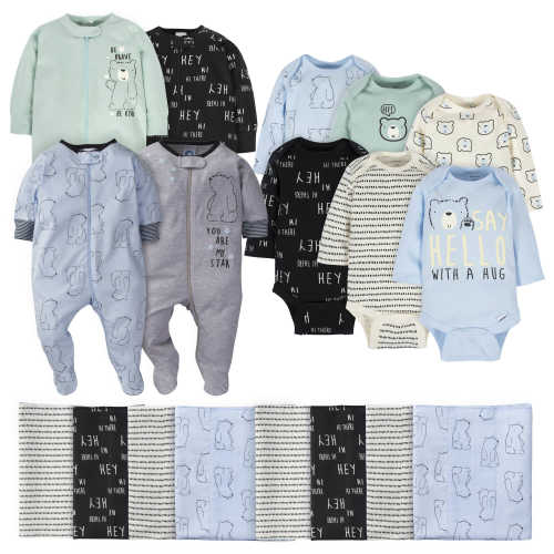 18-Piece Baby Boys Bear Sleep 'N Play, Onesies® Bodysuit, and Burpclot
– Gerber Childrenswear