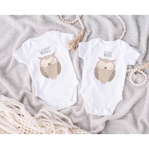 Who’s Who Owl Twin Onesies®, Matching Twin Outfits-Long Sleeve 0-3M