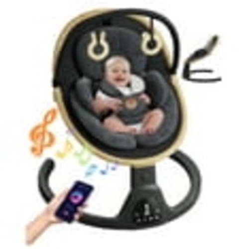 Baby Swing for Infants to Toddler Portable Babies Swing Timing Function 5 Swing Speeds Bluetooth Touch Screen Music Speaker with 10 Preset Lullabies 5-Point Carabiner black