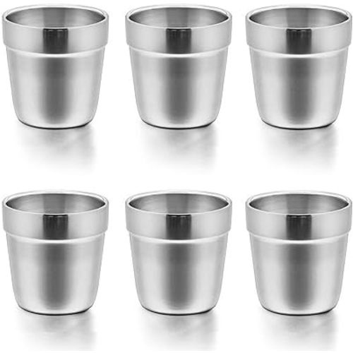 E-far Cups for Toddlers Kids, 6 Ounce Stainless Steel Insulated Tumblers for Children Preschoolers, Training & Transition, Double Wall & Shatterproof, Mirror Polished & Dishwasher Safe - 6 Pack