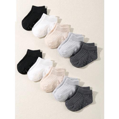 10pairs Baby Solid Anti-slip Ankle Socks For Daily Life