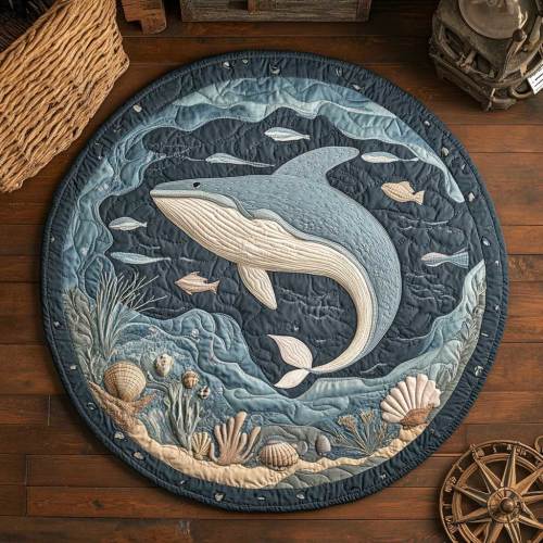 Whale Tides WN2403123CL Quilted Round Mat