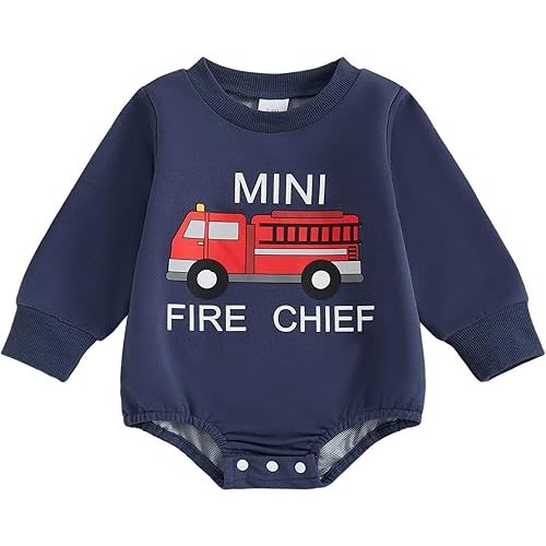 Mini Fire Chief Baby Romper Infant Boy Long Sleeve Sweatshirt Rompers Firetruck Bodysuit Newborn Fall Winter Clothes