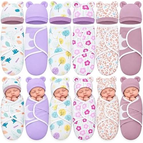 Ramede 6 Pack Baby Swaddle Blankets with Hats,Tree,Purple