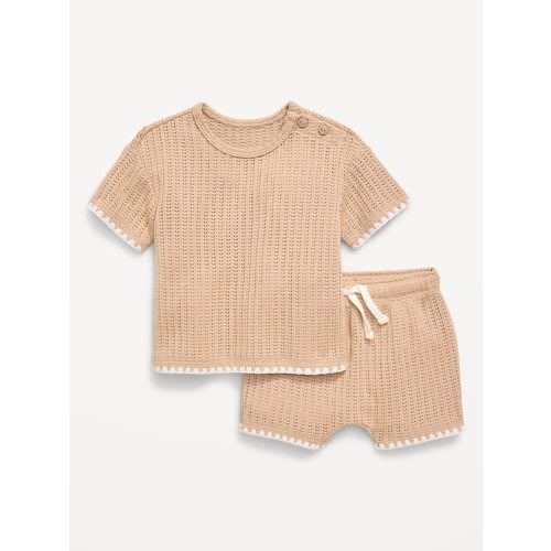 Short-Sleeve Crochet-Knit Top and Shorts Set for Baby