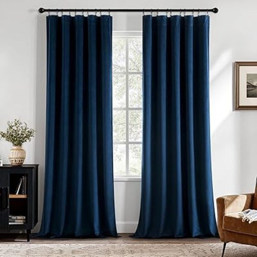 MIULEE Navy Blue Velvet Curtains 90 Inch Long Luxury Super Soft Thermal Insulated Blackout Curtains Room Darkening Drapes Rod Pocket Design for Bedroom Living Room Set of 2 Panels, W40 x L90 Inch