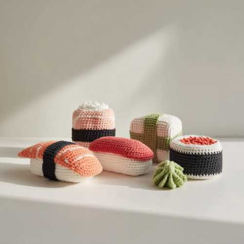 Toys for Kids, Handmade Crochet Sushi Set Amigurumi Sushi Toys Pretend Play Food Nursery Decor Kawaii Crochet Gift Plush Sushi Set