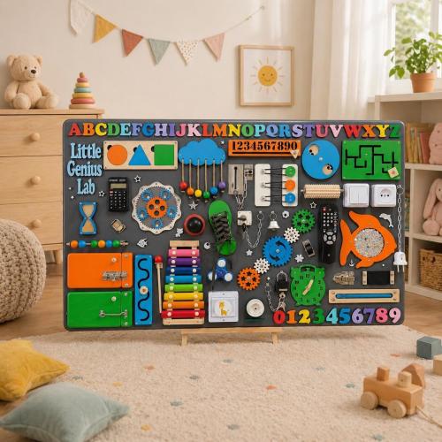 Toddler Montessori Busy Board | Handmade Wooden Sensory Toy for Kids