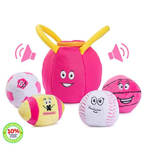 Talking Plush Sports Balls for Toddlers 1-3 | Soft Baby Toys | Set of 4 - Basketball, Baseball, Soccer Ball & Football