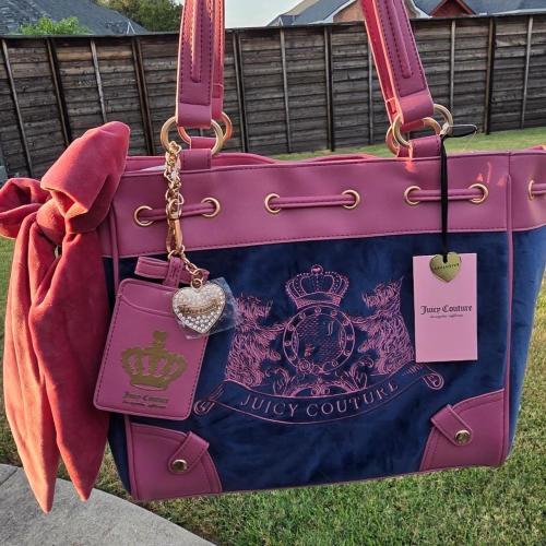 Juicy Couture pink and blue daydreamer bag with gold...