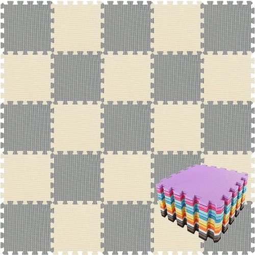 qqpp EVA Rubber 18 Tiles Interlocking Puzzle Foam Floor Mats - Baby Play Mat for Playing | Exercise Mat for Home Workout. White, Gray. QC-ALb18N