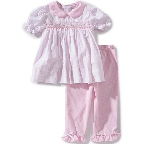 Petit Ami Baby Girls Short Sleeve Pink Dot Print Top & Gingham Print Pants Set