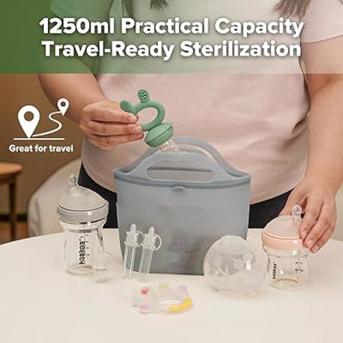 Amazon.com: Haakaa On-The-Go Silicone Microwave Steam Sterilizer Bags for Travel, 40oz/1250ml Reusable Silicone Steaming Bags for Baby Bottles, Breast Pump, Accessories, Pacifiers, Teethers,Grey/1PC : Baby