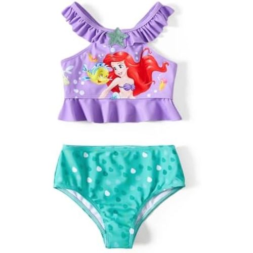 Disney Elsa Princess Toddler Girls Two Piece Tankini Top and Bow Tie Bikini Bottom Beach Swimwear Set