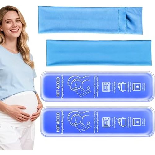 Postpartum Cold Pack, Perineal Cooling Pad Pregnancy & Hemorrhoid Pain Relief, Postpartum Ice Pack Pads with 2 Washable Sleeves (2 ice Pack+2 Fabric Cover) (Blue)