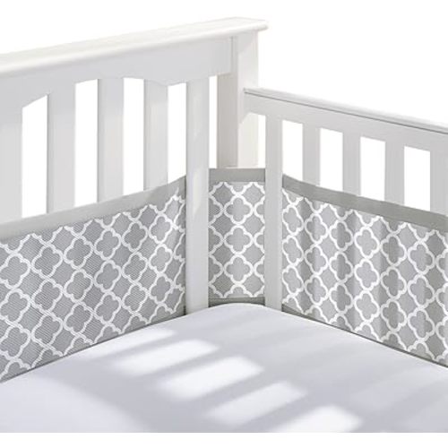 BreathableBaby Breathable Mesh Liner for Full-Size Cribs, Classic 3mm Mesh, Gray Clover (Size 4FS Covers 3 or 4 Sides)