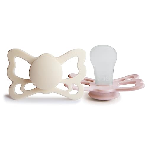 FRIGG Butterfly Anatomical SilkySoft Silicone Baby Pacifier | Made in Denmark | BPA-Free (Cream/Blush, 6-18 Months)