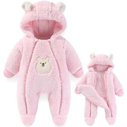 Fairy Baby Newborn Baby Winter Snowsuit Bear Thick Romper Footie Double Zip Hooded Jumpsuit Fleece Coat Infant Boy Girl 0-12M