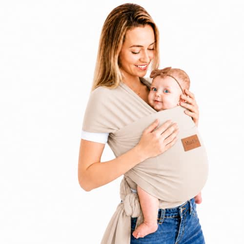 Baby Wrap Carrier - Breathable Cotton Newborn to Toddler Carrier 8-35 lb - Secure Postpartum Baby Holder with Front Pocket by Max&So (Grey)