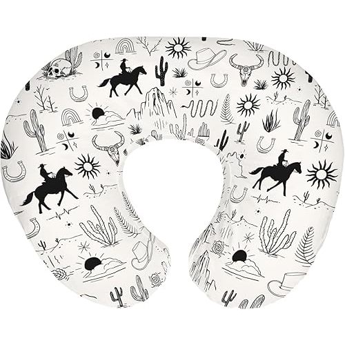 Western Cowboy Baby Nursing Pillow Covers for Boy Girl Wild West Cactus Mountain Snake Cattle Skull Sun Nursing Pillow Slipcovers for Breastfeeding Pillows Desert Adventure Soft Stretchy Cover