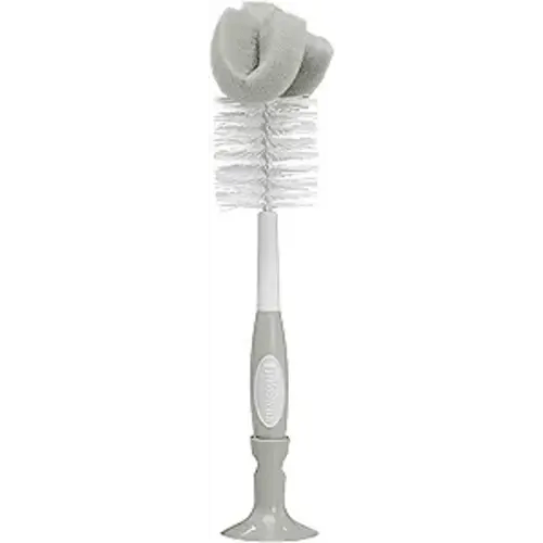 Dr. Brown's Reusable Sponge Baby Bottle Cleaning Brush with Suction Cup Stand, Scrubber and Nipple Cleaner, BPA-Free, Gray, 1-Pack