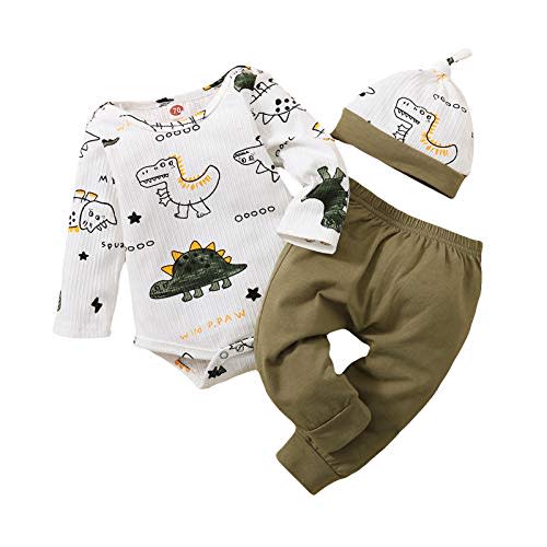 Tikoubabe Baby Boy Clothes Infant Stuff Cute Knit Ribbed Romper Outfits + Long Pants + Hat 3 Pcs