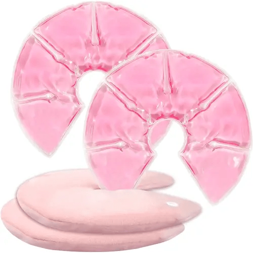 Breast Therapy Packs, 2 Pack Reusable Hot Cold Gel Packs for Nipple Pain Relief, Mastitis, Engorgement, Support for Breastfeeding and Pump Aid-Flexible & Washable with 2 Soft Covers (Pink)