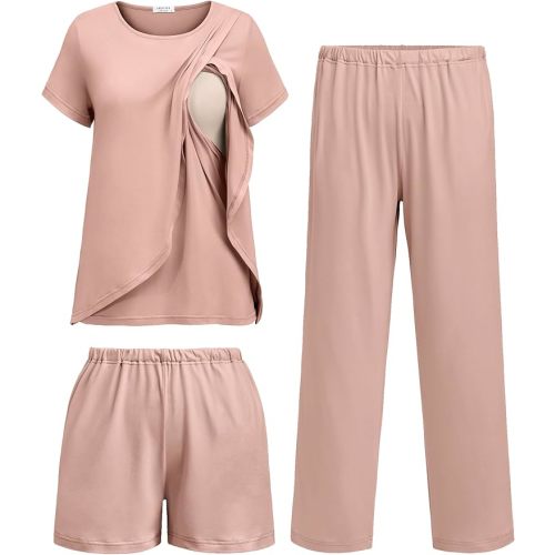 Ekouaer 3 PCS Maternity Nursing Pajamas Set Postpartum Breastfeeding PJS
