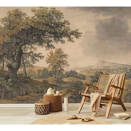 YQWDMX - Beige Forest Peel and Stick Wallpaper Jungle Self-Adhesive Mural for Living Room ZY12 L