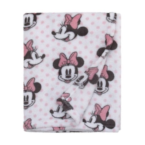 NoJo Disney Minnie Mouse - Pink, White and Black Super Soft Plush Baby Blanket
